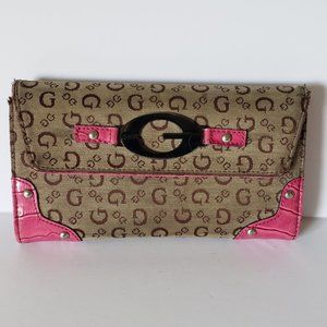 Guess Handbag Wallet Purse Tan Hot Pink Women's Small Extra Accessory Inside